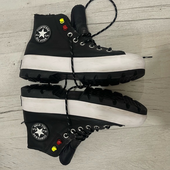Converse Black and White leather High-Tops with Yellow and red Accent!Beautiful - Picture 11 of 14